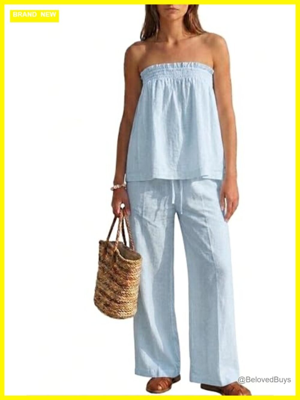 2 Piece Set Women Summer Tube Top Wide Leg Pants Lounge Travel Outfit